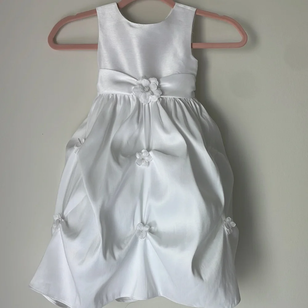 Cinderella White Satin Flower Accent Formal Dress